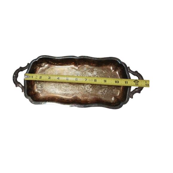 Antique Leonard 11" Serving Tray Footed Handles Silverplate Patina Aged Vintage - Picture 11 of 15